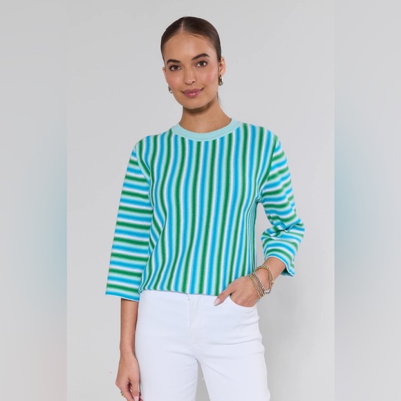 Avara Tops - Braylen Green Striped Sweater